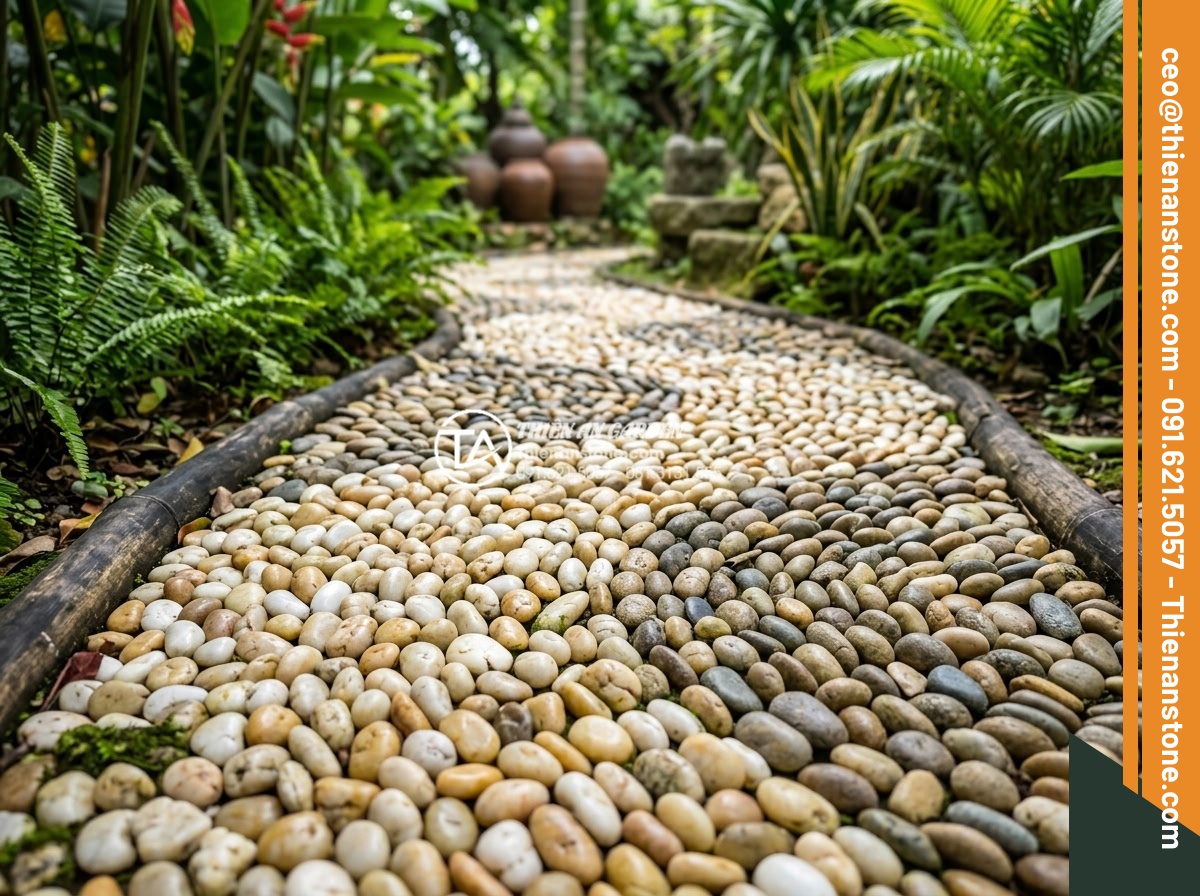 Địa Chỉ Mua Sỏi Sân Vườn Tại Hà Nội, Đà Nẵng Uy Tín Giá Rẻ - Hình 4 Địa Chỉ Mua Sỏi Sân Vườn Tại Hà Nội, Đà Nẵng Uy Tín Giá Rẻ - Diverse collection of colored garden pebbles in red, white, black and mixed tone