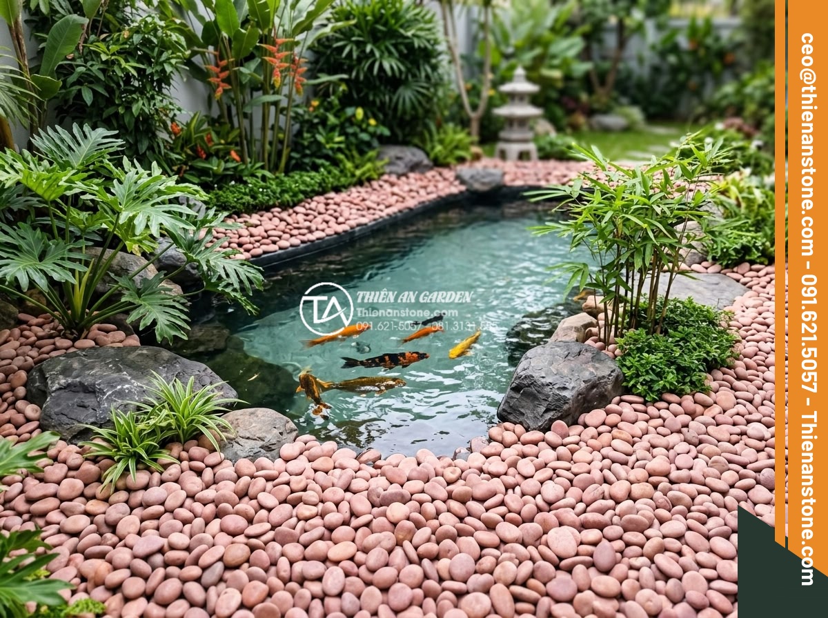 Dùng Sỏi Gì Cho Hồ Cá Koi? Top 3 Loại Sỏi An Toàn Nhất - Happy client standing beside newly completed Koi pond using recommended safe gra