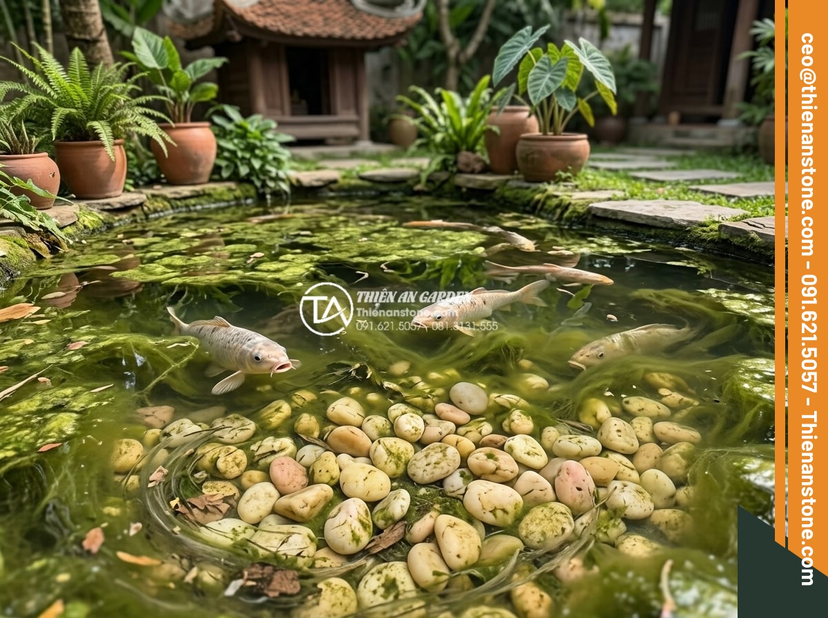 Dùng Sỏi Gì Cho Hồ Cá Koi? Top 3 Loại Sỏi An Toàn Nhất - Detailed illustration of common Koi pond mistakes with incorrect gravel types le
