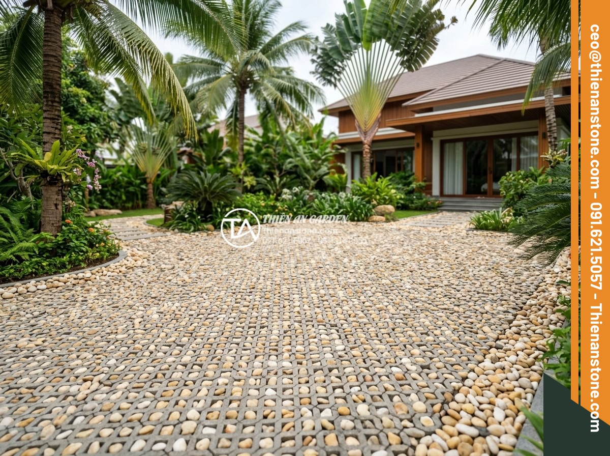 Gạch Sỏi Lát Sân Chịu Lực: Lựa Chọn Cho Garage Ô Tô Ngoài Trời - Hình 2 Gạch Sỏi Lát Sân Chịu Lực: Lựa Chọn Cho Garage Ô Tô Ngoài Trời - Wide angle photograph of a spacious outdoor garage paved with load-bearing grave