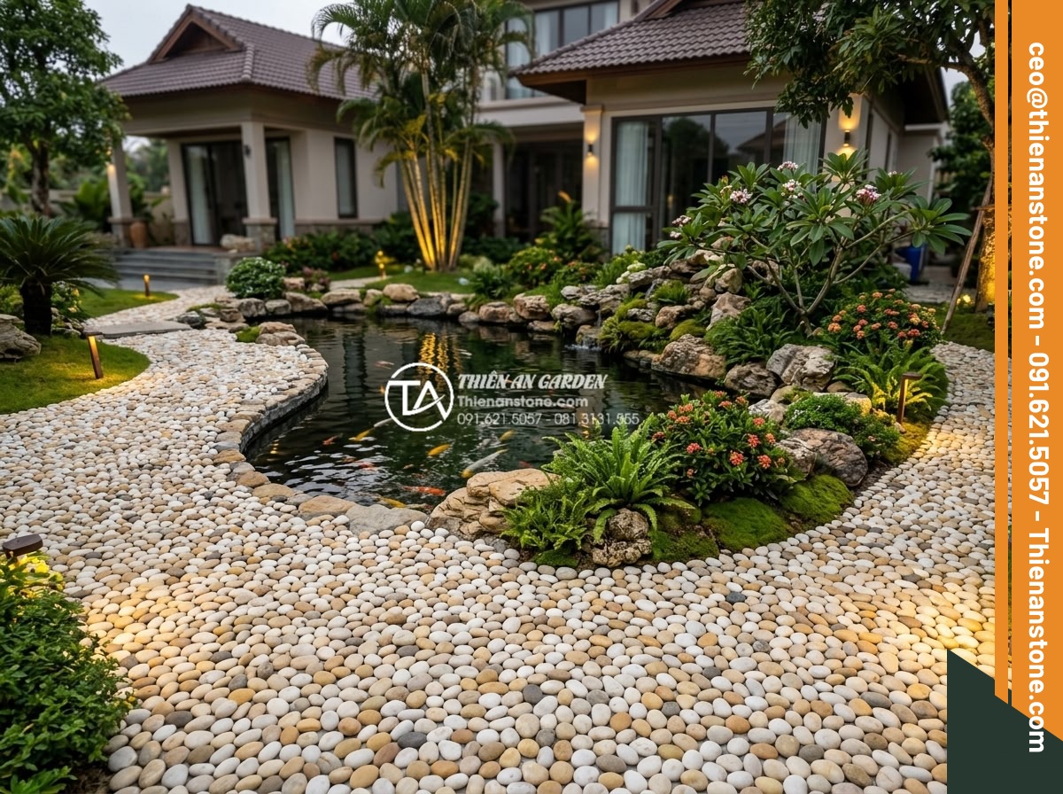 Gạch Sỏi Lát Sân Vườn: Giải Pháp Chống Trơn Trượt Và Thẩm Mỹ Cao - Hình 10 Gạch Sỏi Lát Sân Vườn: Giải Pháp Chống Trơn Trượt Và Thẩm Mỹ Cao - Real life case study photo of completed luxury villa garden project featuring ex