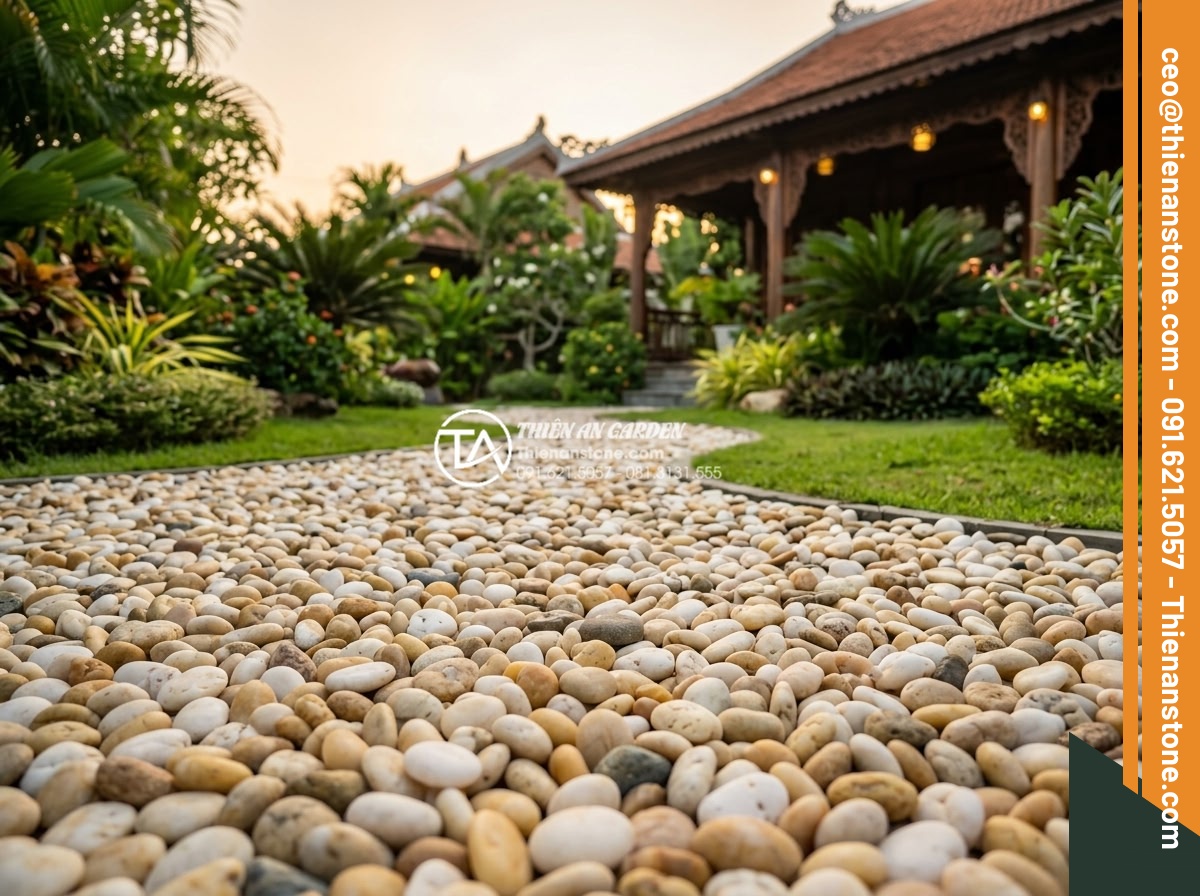 Hỏi Đáp: Rải Sỏi Sân Vườn Có Bị Muỗi Và Côn Trùng Trú Ngụ? - Happy Vietnamese family enjoying a clean mosquito-free gravel garden at their lu