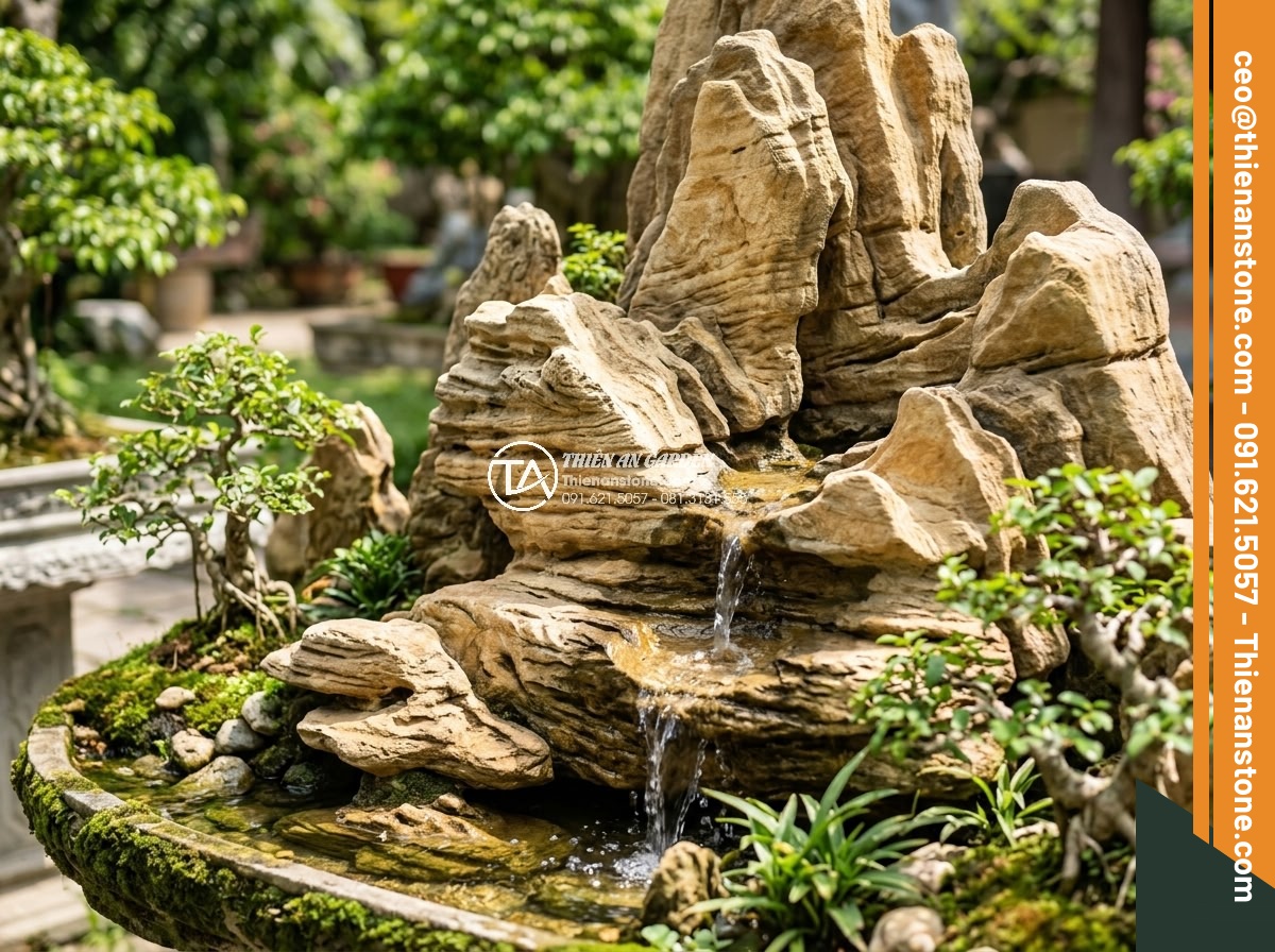 Hòn Non Bộ Đá Cổ Thạch: Tại Sao Lại Có Giá Trị Cao? - A close-up view of an ancient stone non-bo structure featuring layered gray and 