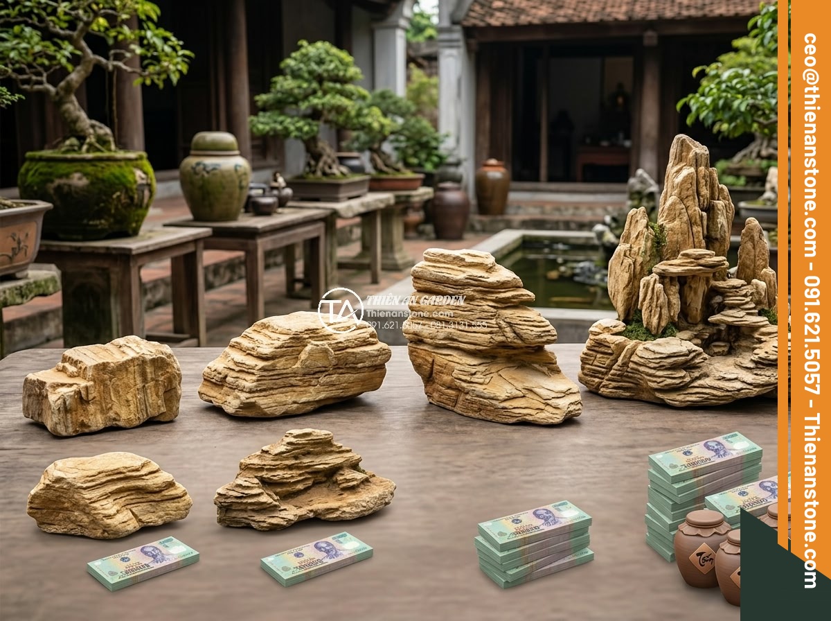Hòn Non Bộ Đá Cổ Thạch: Tại Sao Lại Có Giá Trị Cao? - Price comparison chart visualization with various sizes of cổ thạch stones and c