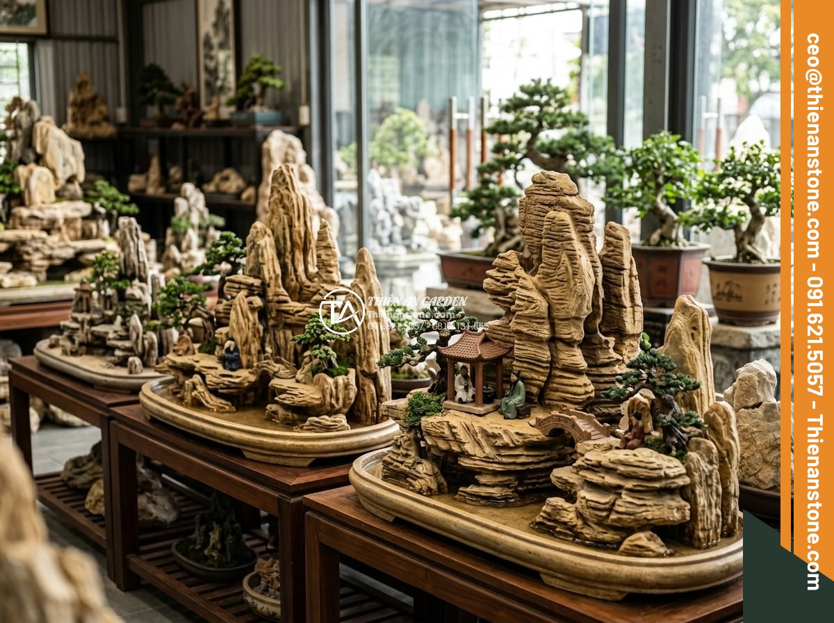 Hòn Non Bộ Đá Cổ Thạch: Tại Sao Lại Có Giá Trị Cao? - Professional consultation scene with experts from Đá Cảnh Thiên An discussing cu