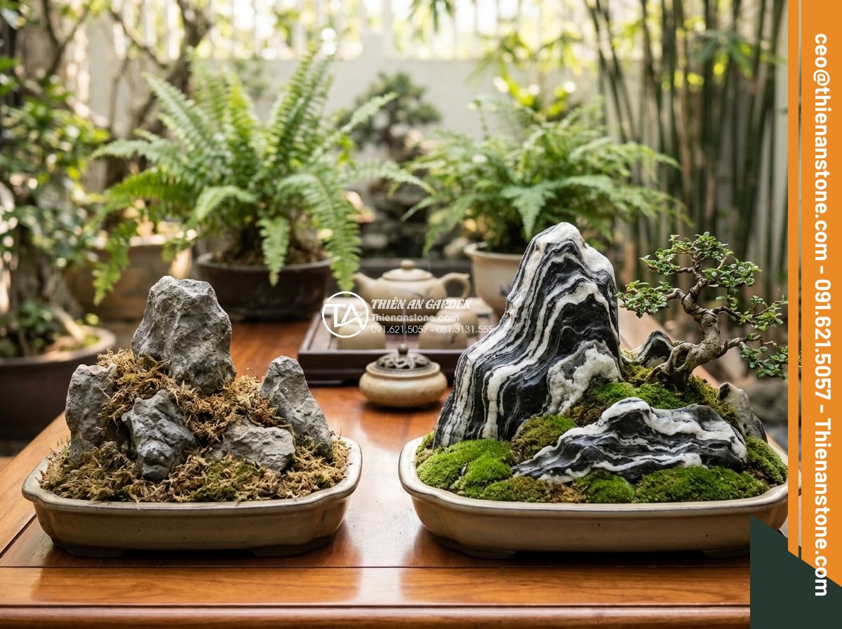 Hòn Non Bộ Đá Tuyết Sơn: Vẻ Đẹp Đẳng Cấp Cho Biệt Thự Sân Vườn - Visual chart showing advantages of Tuyet Son stone over common alternatives for 