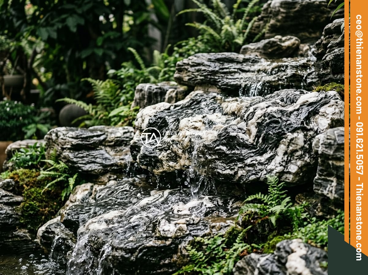 Hòn Non Bộ Đá Tuyết Sơn: Vẻ Đẹp Đẳng Cấp Cho Biệt Thự Sân Vườn - Detailed texture close-up of Tuyet Son natural stone blocks stacked in rockery f