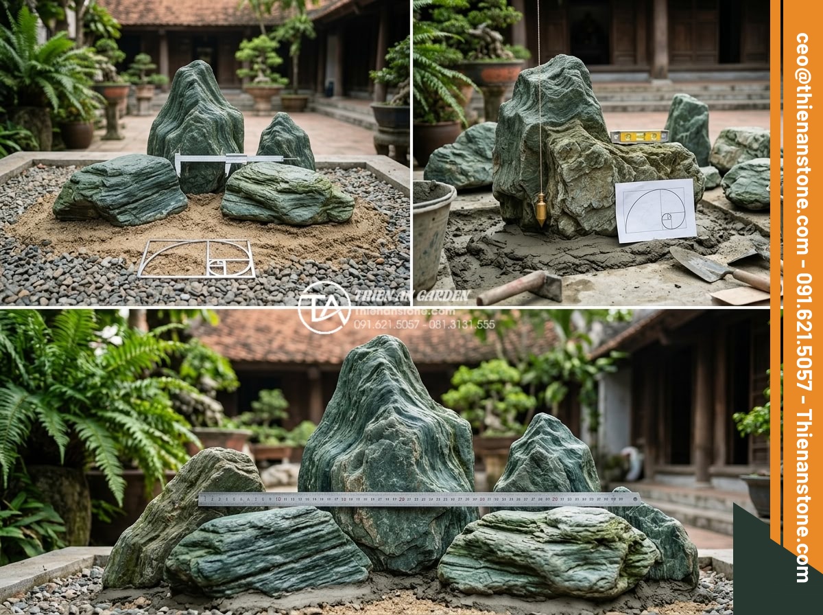 Hướng Dẫn Chọn Kích Thước Đá Làm Non Bộ Theo Tỷ Lệ Vàng - Step-by-step construction photo series of laying base stones for hòn non bộ foll