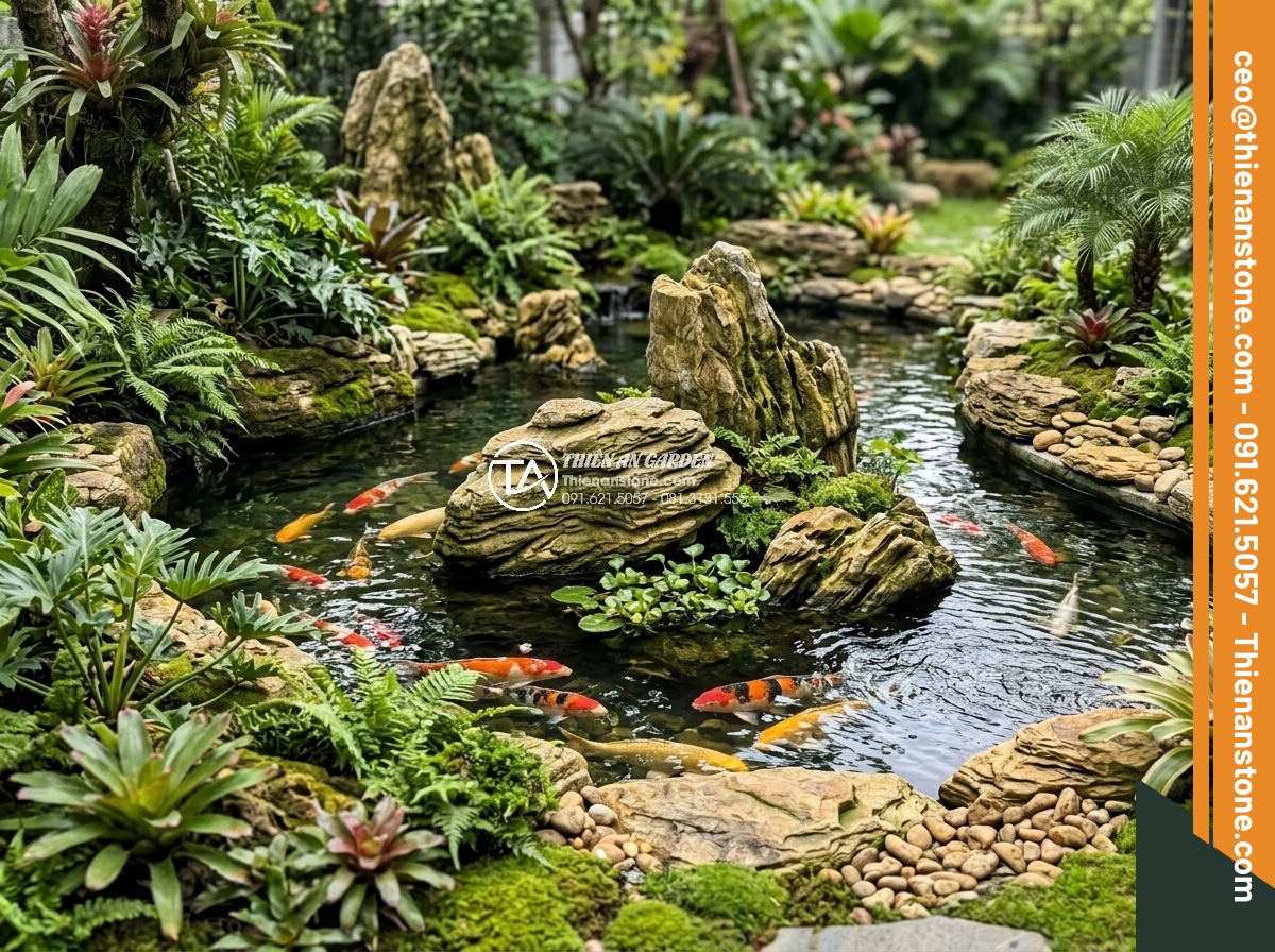 Hướng Dẫn Xếp Đá Hồ Cá Koi Đẹp Theo Phong Thủy – Iwagumi Style - Long term well maintained Iwagumi Koi pond after 5 years, stones still beautiful