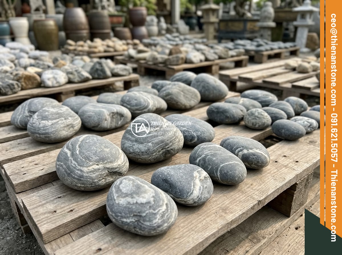 Khám Phá Các Mẫu Hòn Non Bộ Đá Cuội Tự Nhiên Đẹp Nhất - Close-up professional photo of high quality natural river cobblestones in variou