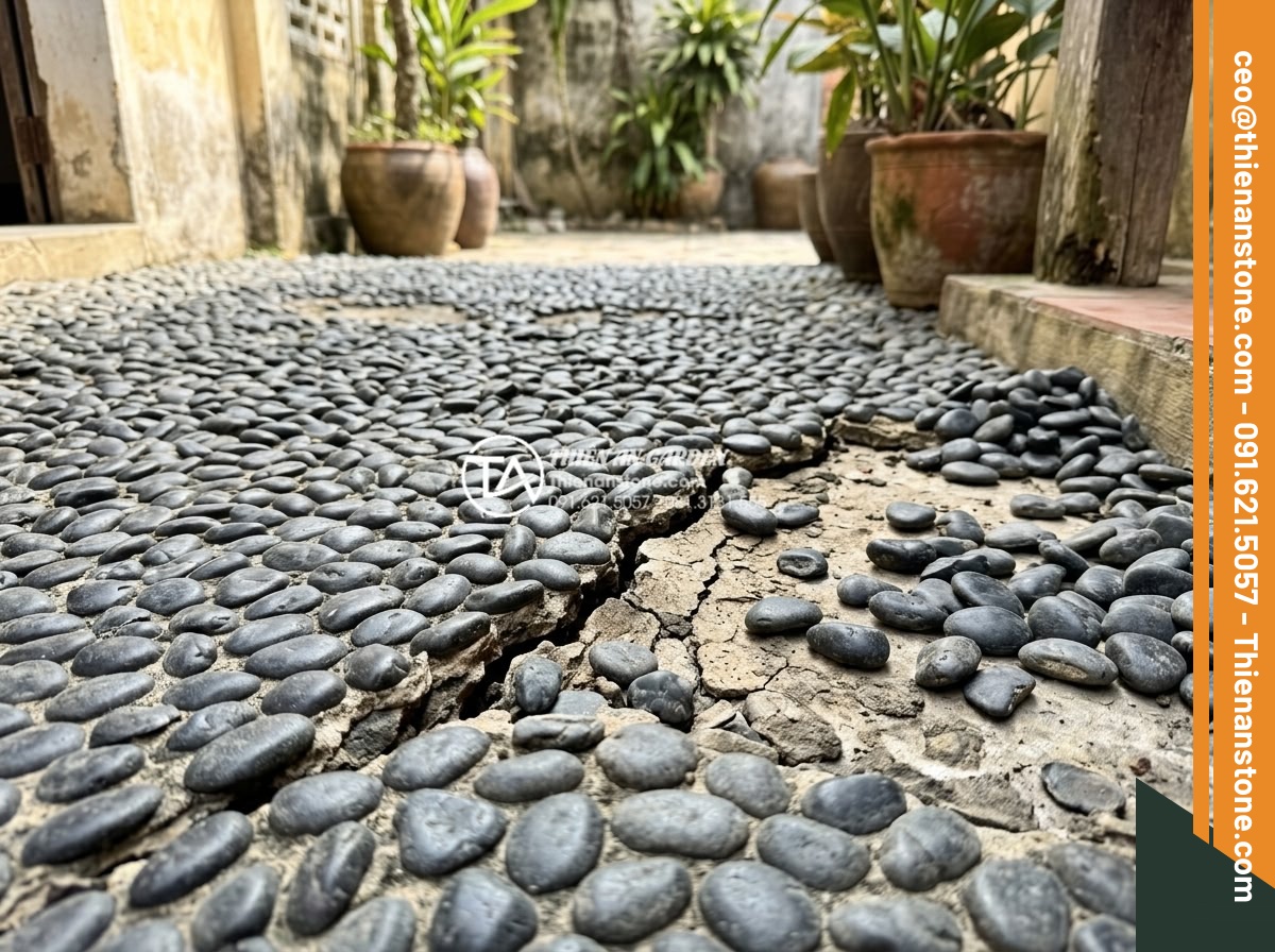 Kinh Nghiệm Chọn Gạch Sỏi Lát Sân Chống Thấm Cho Ban Công - Hình 8 Kinh Nghiệm Chọn Gạch Sỏi Lát Sân Chống Thấm Cho Ban Công - Warning signs of poor quality pebble flooring materials: loose pebbles falling o