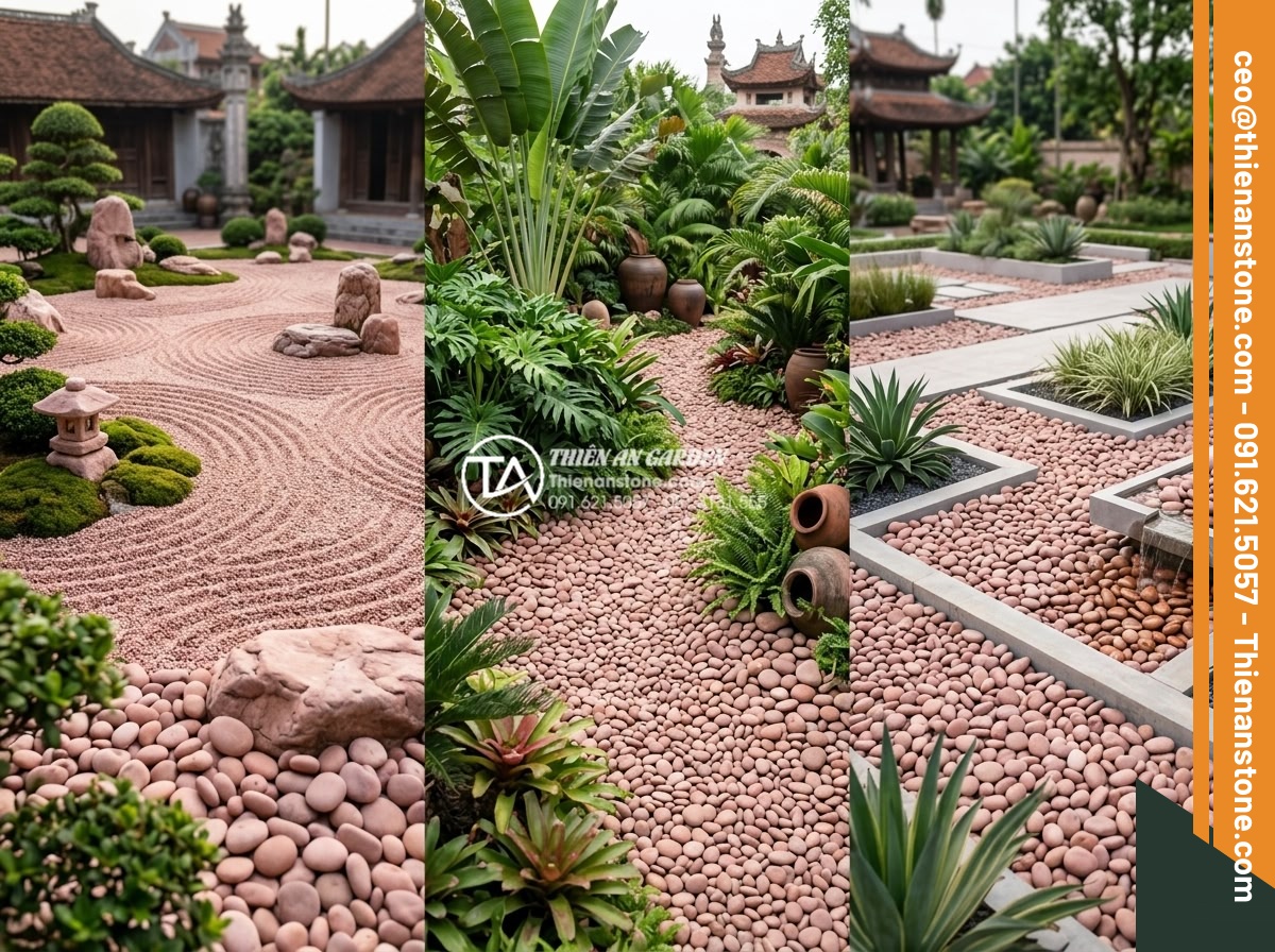 Kỹ Thuật Kết Hợp Đá Cuội Lớn Và Sỏi Rải Sân Vườn Cực Đẹp - Various garden design styles using large pebbles and gravel including Zen Japane