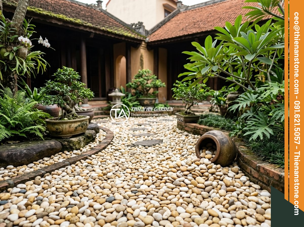 Kỹ Thuật Kết Hợp Đá Cuội Lớn Và Sỏi Rải Sân Vườn Cực Đẹp - Long term cared garden with pristine pebbles and gravel looking fresh and beauti
