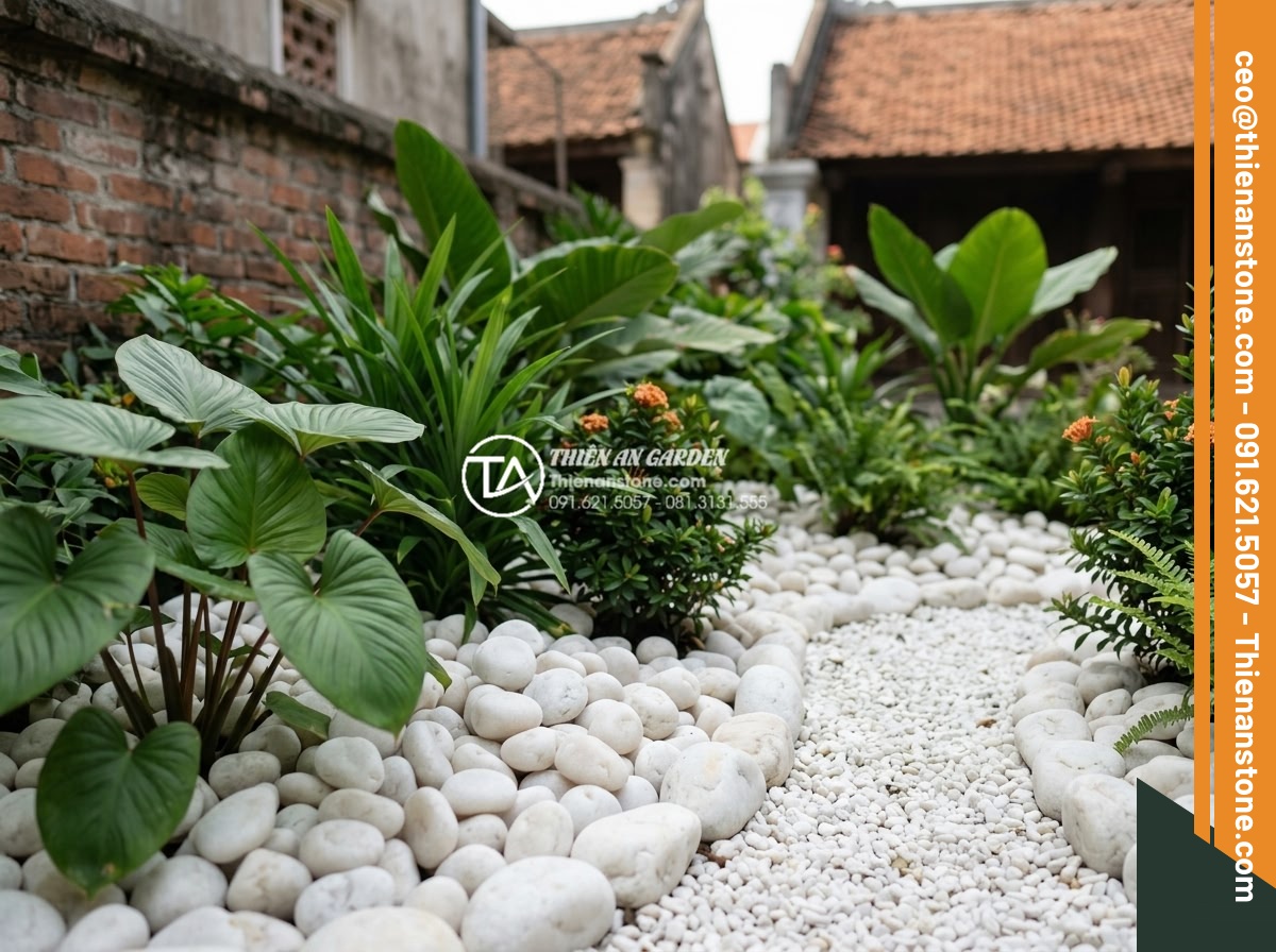 Kỹ Thuật Kết Hợp Đá Cuội Lớn Và Sỏi Rải Sân Vườn Cực Đẹp - Environmental friendly garden landscaping with natural pebble stones and gravel 