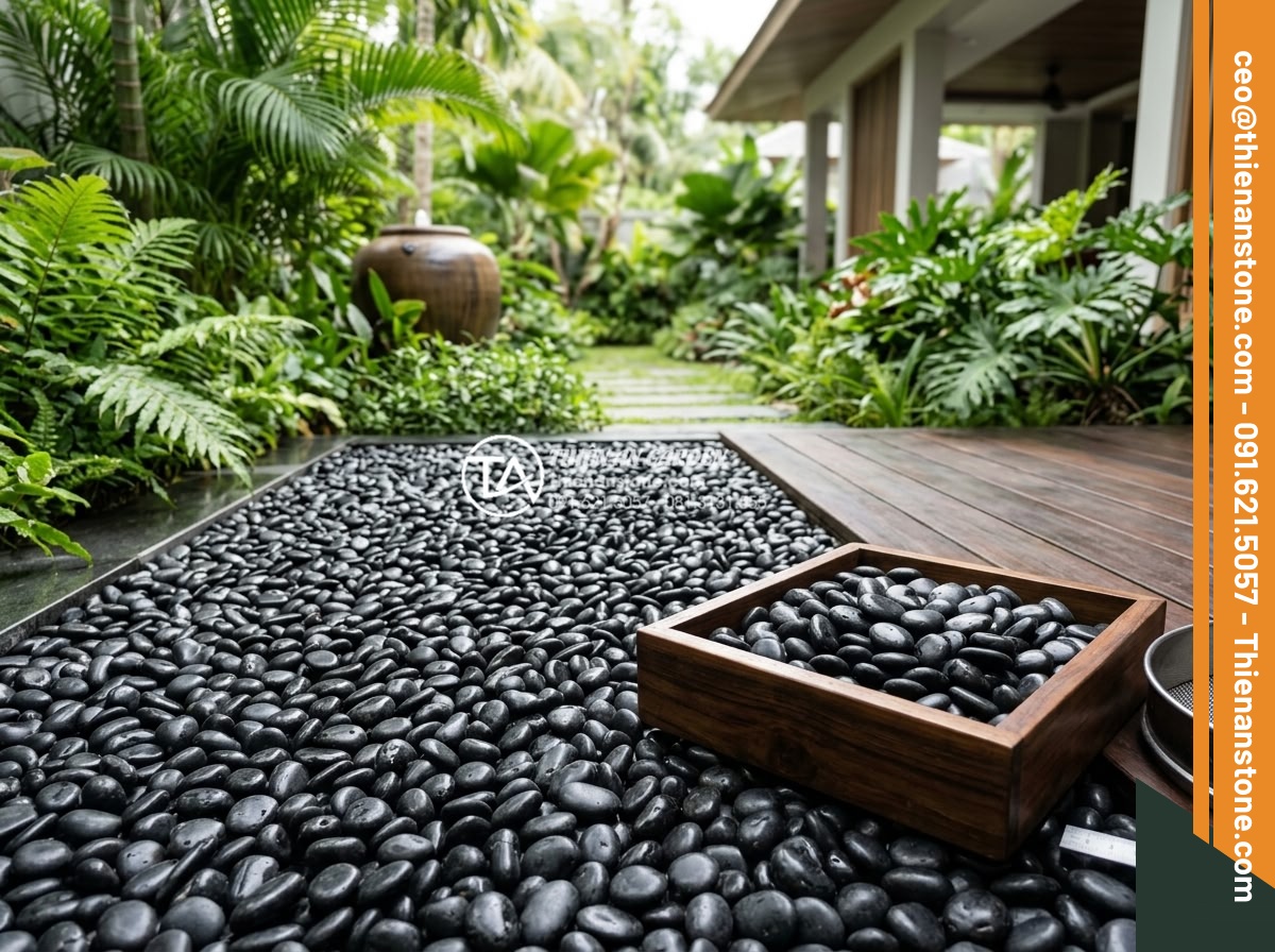 Kỹ Thuật Kết Hợp Đá Cuội Lớn Và Sỏi Rải Sân Vườn Cực Đẹp - Professional inspection of premium garden gravel with natural shine and uniform 
