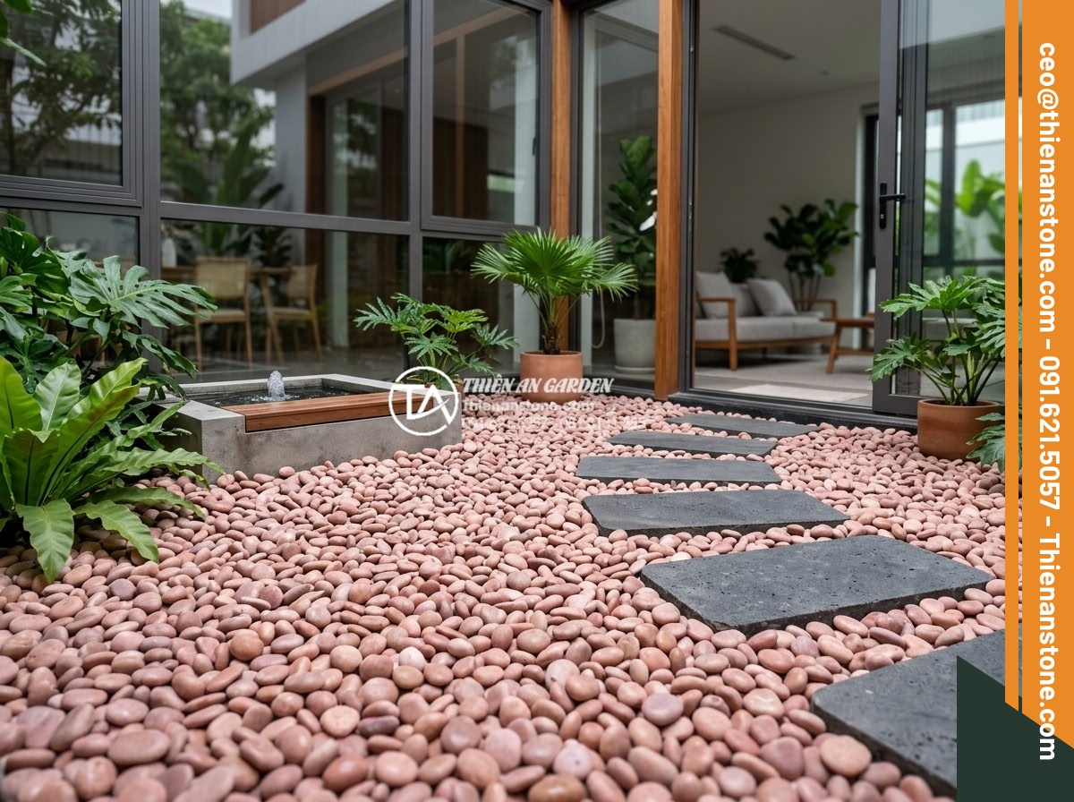 Mẫu Sân Vườn Rải Sỏi Đơn Giản Dễ Làm Cho Nhà Phố - Hình 20 Mẫu Sân Vườn Rải Sỏi Đơn Giản Dễ Làm Cho Nhà Phố - Completed luxury simple gravel garden project by Thien An Stone in modern Vietna