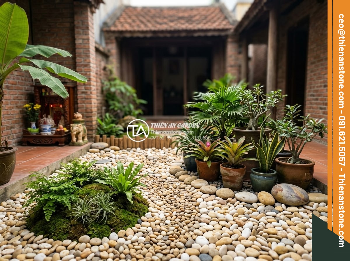 Mẫu Sân Vườn Rải Sỏi Đơn Giản Dễ Làm Cho Nhà Phố - Hình 8 Mẫu Sân Vườn Rải Sỏi Đơn Giản Dễ Làm Cho Nhà Phố - Detailed examples of beautiful simple pebble garden models for small urban homes