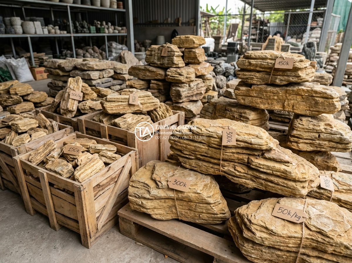 Mua Đá Làm Hòn Non Bộ Ở Đâu Rẻ? Kinh Nghiệm Chọn Đá Chất Lượng - Affordable natural stone warehouse display for hòn non bộ projects with price ta