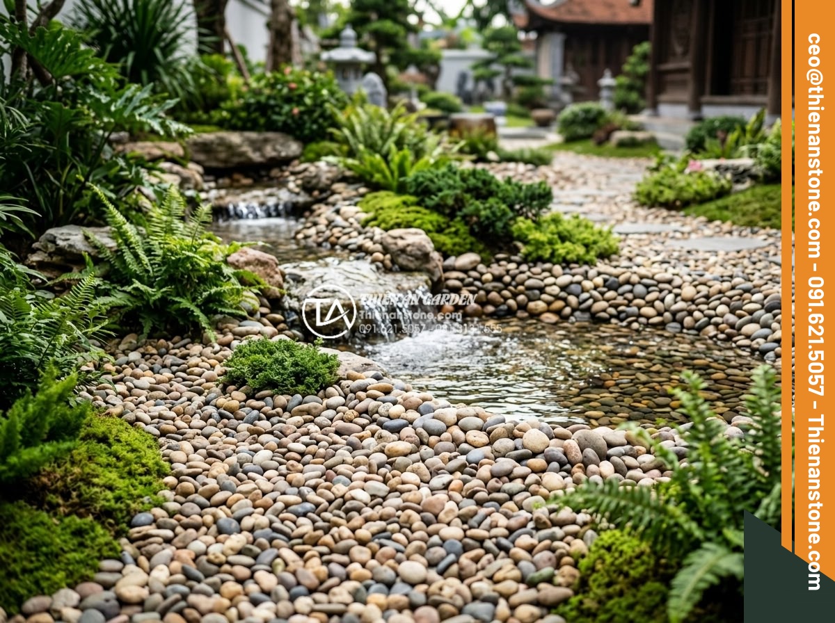 Mua Sỏi Sân Vườn Tại Kho Gốc: Tiết Kiệm Đến 30% Chi Phí - High-resolution photo of vibrant natural garden pebbles arranged in modern lands