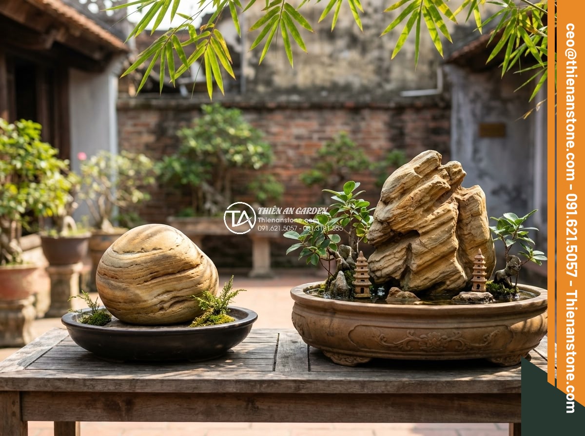 Quy Trình Chế Tác Đá Non Bộ Nguyên Khối Tại Xưởng Điêu Khắc - Modern minimalist pebble non-bo versus traditional monolithic natural stone non-