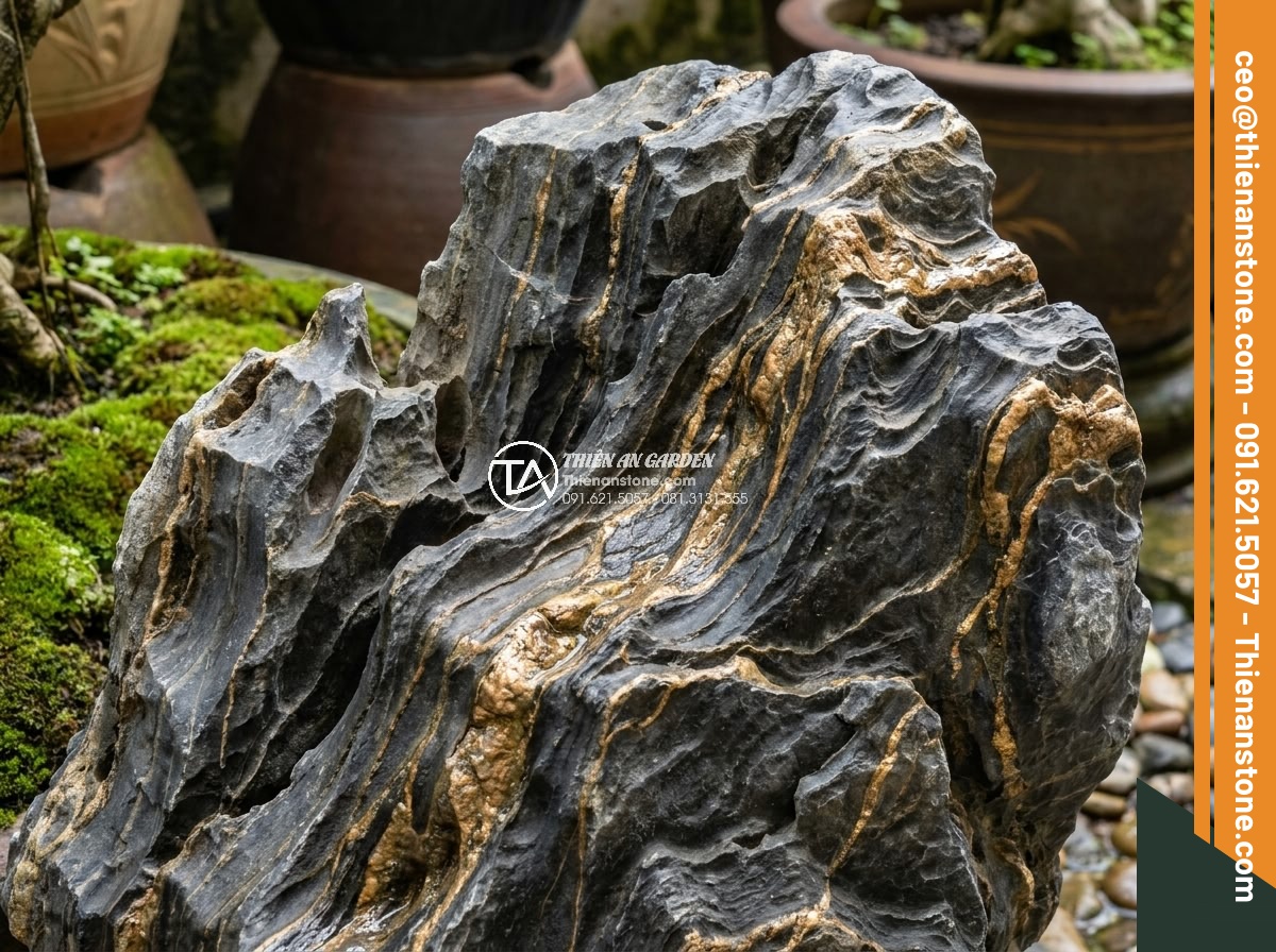 Quy Trình Chế Tác Đá Non Bộ Nguyên Khối Tại Xưởng Điêu Khắc - Detailed texture close-up of different natural stones used for monolithic non-bo