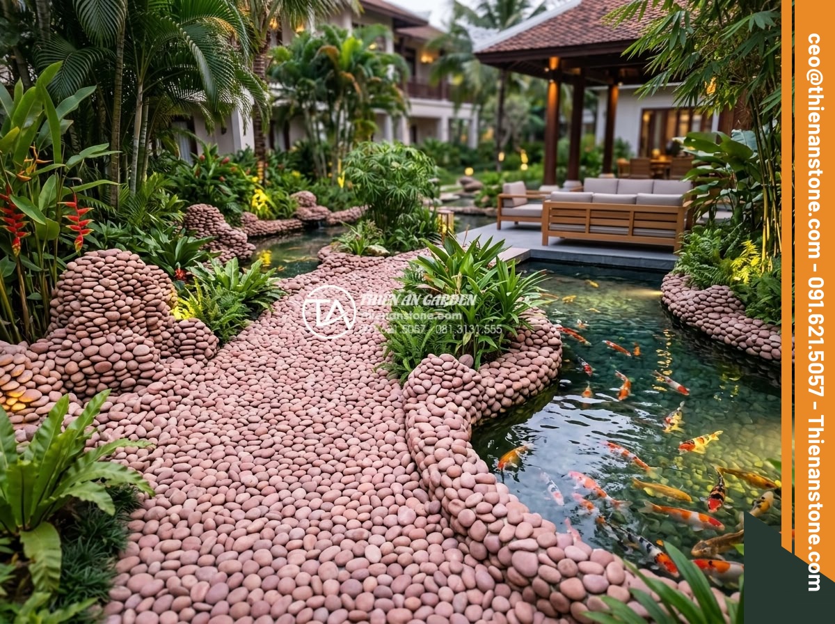 Rải Sỏi Sân Vườn Có Làm Nóng Không Gian Không? Giải Đáp Từ Chuyên Gia - Hình 8 Rải Sỏi Sân Vườn Có Làm Nóng Không Gian Không? Giải Đáp Từ Chuyên Gia - Stunning integrated garden design featuring light gravel paths curving around ar