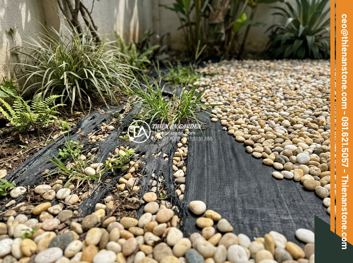 Review Các Loại Lưới Chắn Cỏ Khi Thi Công Sỏi Sân Vườn - Real-world example of damaged vs intact grass blocking net after several years i