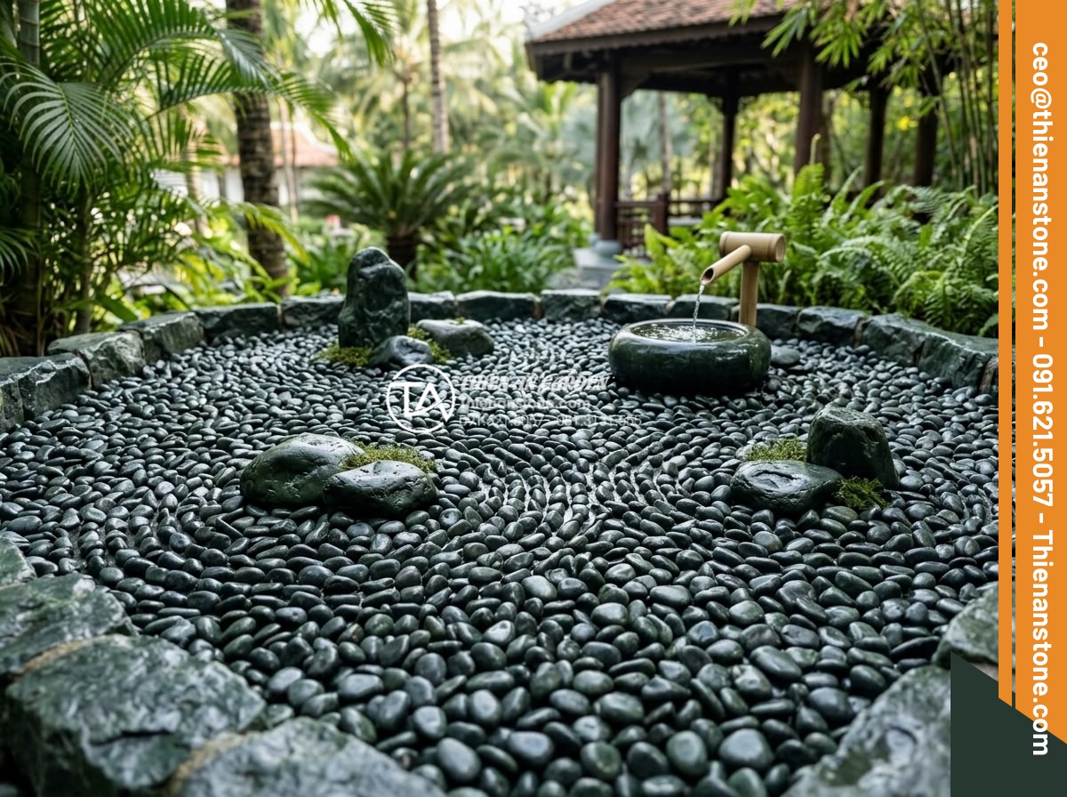 Sỏi Biển Trang Trí: Ưu Điểm Và Ứng Dụng Trong Tiểu Cảnh - Hình 10 Sỏi Biển Trang Trí: Ưu Điểm Và Ứng Dụng Trong Tiểu Cảnh - Miniature Japanese rock garden with sea pebbles, raked patterns, and small water