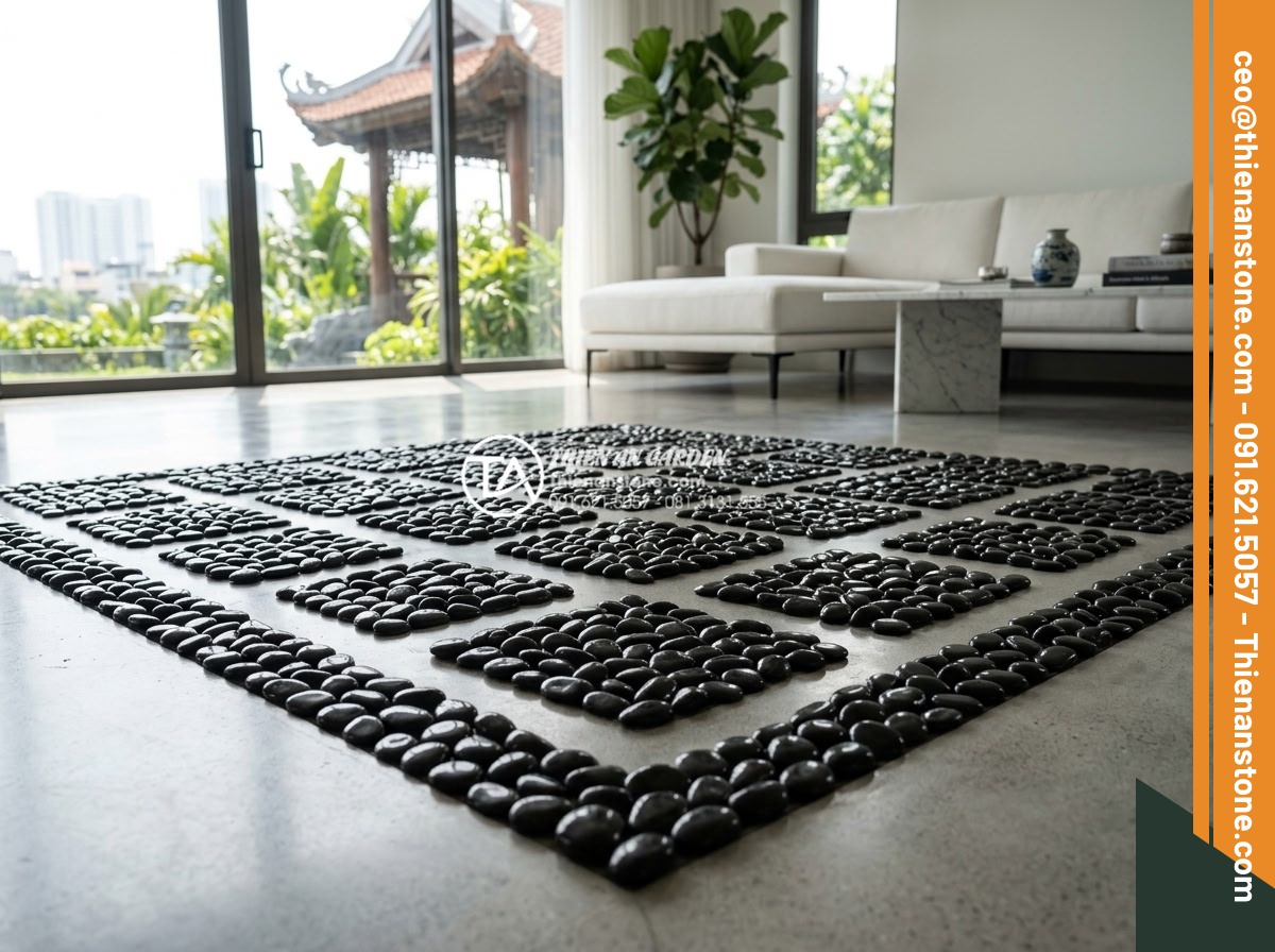 Sỏi Bóng Nhập Khẩu: Đẳng Cấp Cho Không Gian Nội Thất Cao Cấp - Hình 1 Sỏi Bóng Nhập Khẩu: Đẳng Cấp Cho Không Gian Nội Thất Cao Cấp - High-resolution professional photograph of imported polished black and white peb