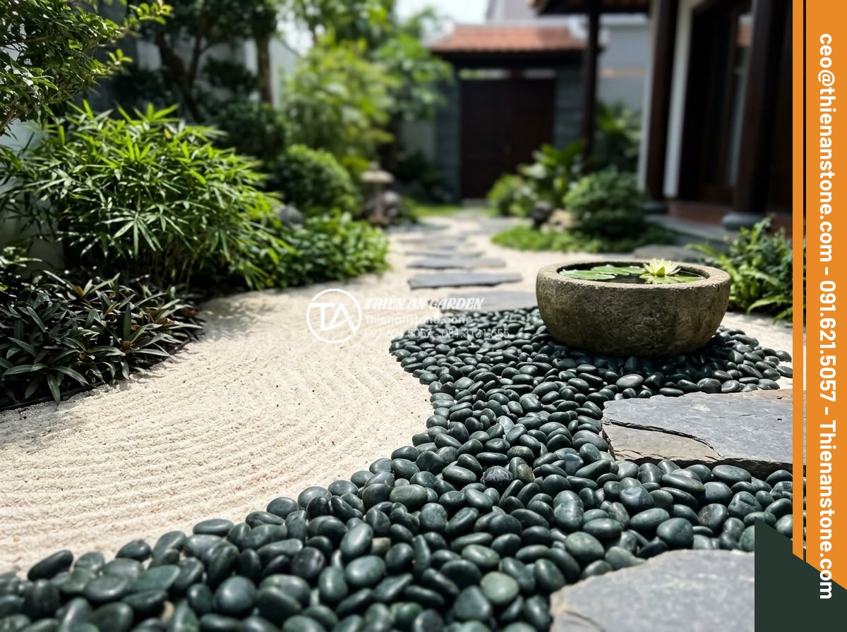 Sỏi Cuội Lớn: Cách Tạo Điểm Nhấn Cho Sân Vườn Khô Zen Garden - High-resolution image showing benefits of large pebbles in landscape design: vib