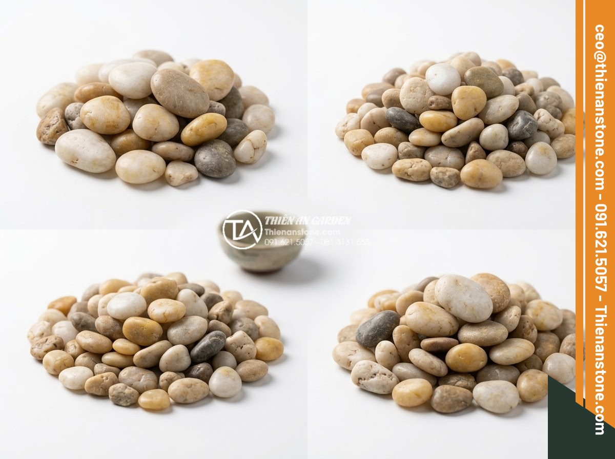 Sỏi Cuội Trang Trí Sân Vườn: Vẻ Đẹp Tự Nhiên Từ Những Viên Đá Cuội - High resolution product photography of different types of natural river pebbles 