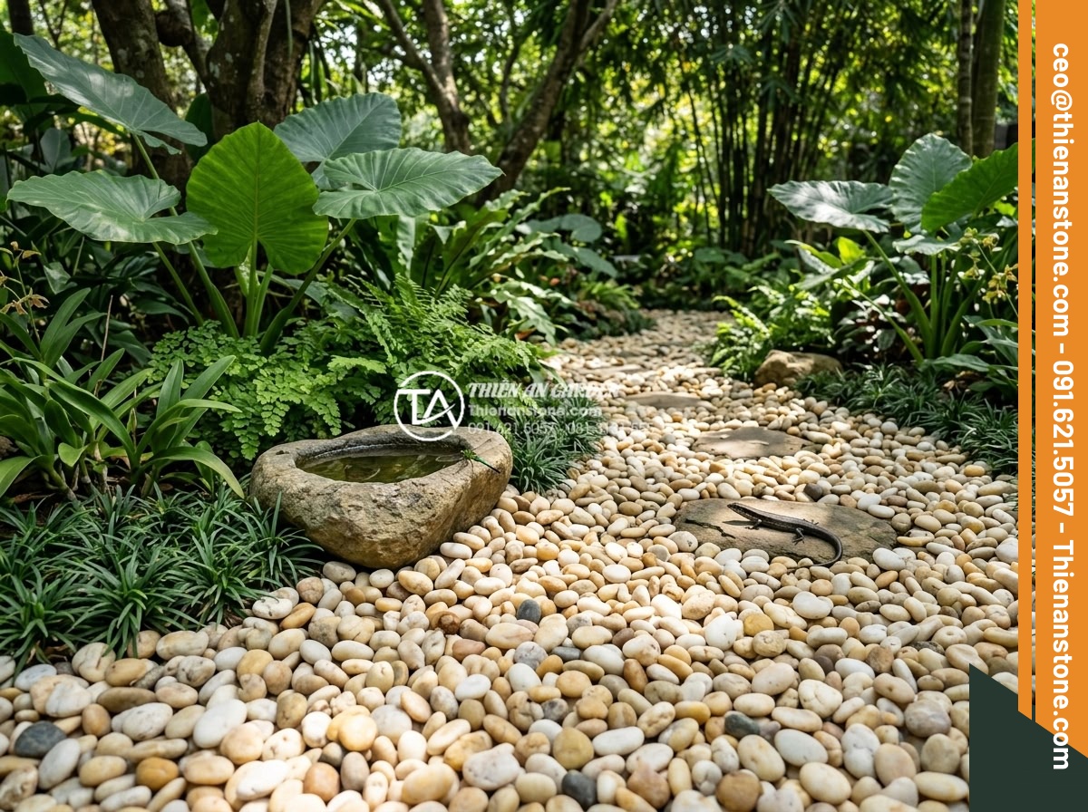 Sỏi Đa Sắc: Sự Kết Hợp Màu Sắc Tự Nhiên Cho Sân Vườn Sinh Động - Eco-friendly garden design featuring sustainable multicolored pebbles with nativ