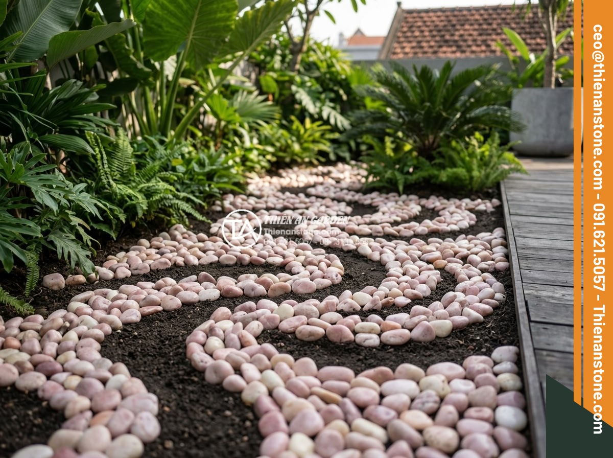 Sỏi Đa Sắc: Sự Kết Hợp Màu Sắc Tự Nhiên Cho Sân Vườn Sinh Động - Diverse assortment of multi-hued pebbles arranged in artistic patterns within a 