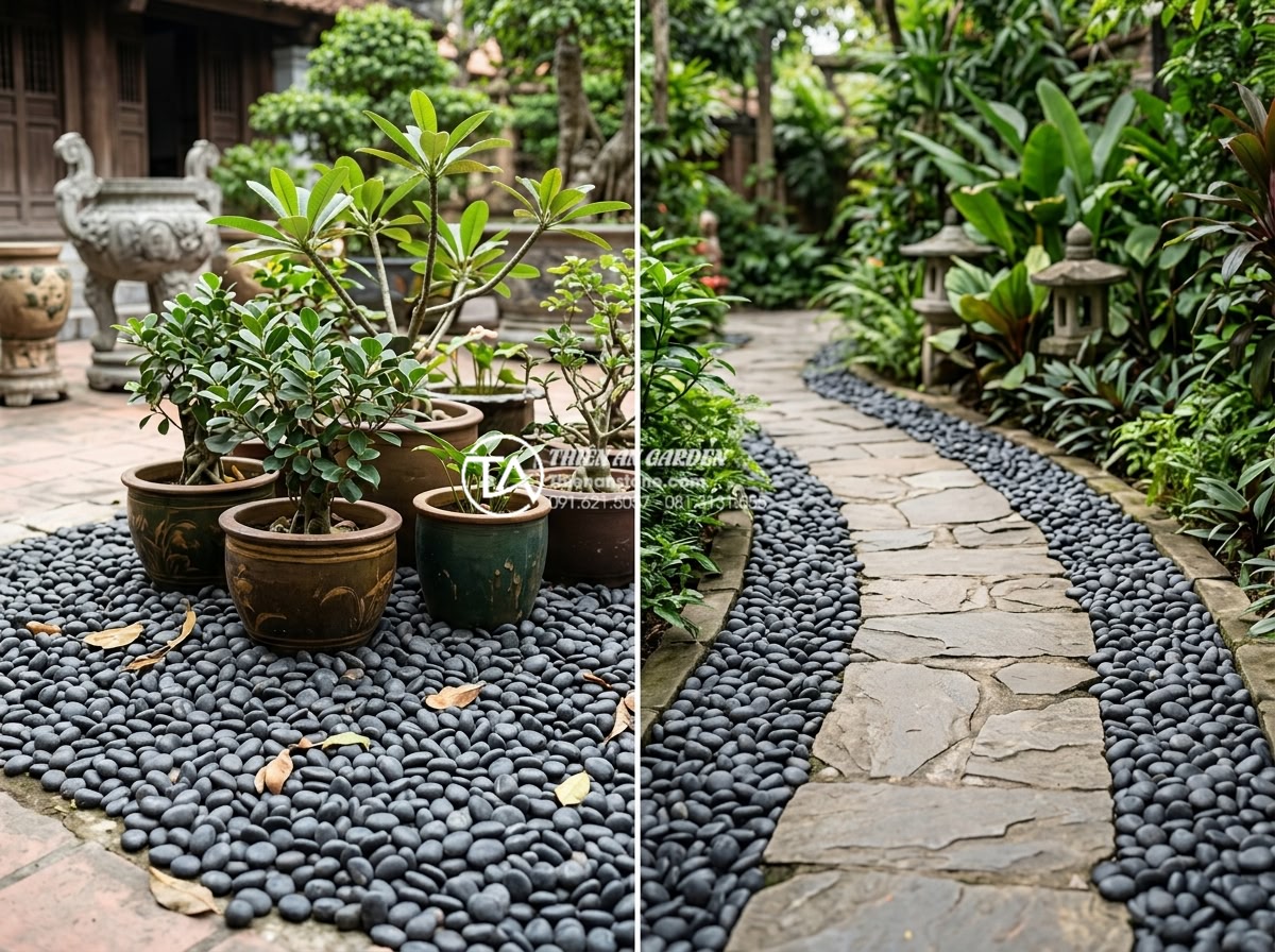 Sỏi Đen Trang Trí: Sự Lựa Chọn Hoàn Hảo Cho Hồ Cá Và Lối Đi - Side-by-side comparison chart visualization of different decorative pebbles incl