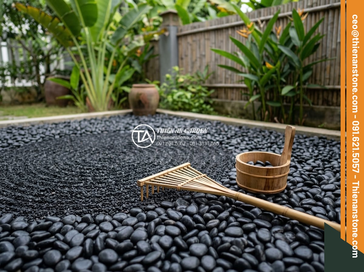Sỏi Sân Vườn Nhật Bản: Tinh Thần Zen Trong Kiến Trúc Cảnh Quan - High-quality execution photos of gravel garden installation showing tools like b