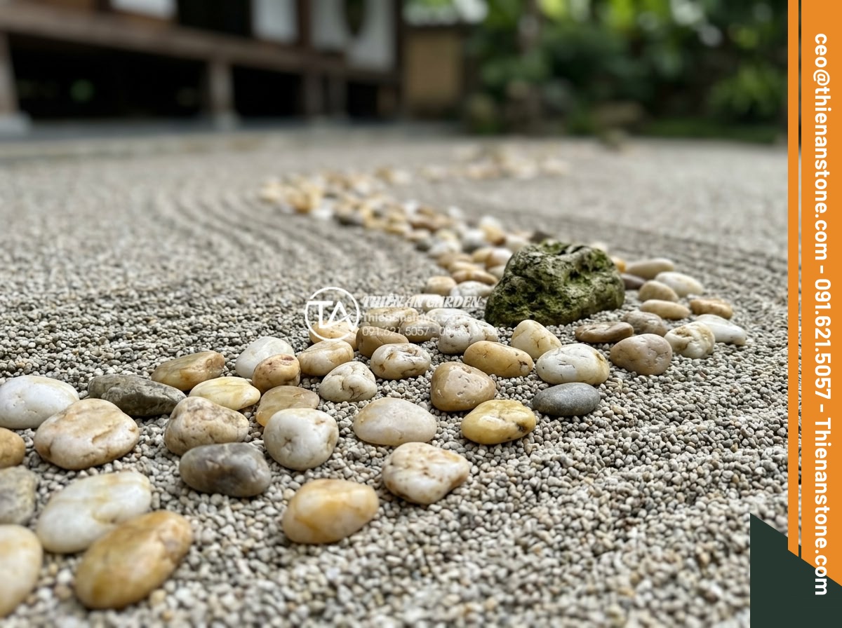 Sỏi Sân Vườn Nhật Bản: Tinh Thần Zen Trong Kiến Trúc Cảnh Quan - Close-up of Zen philosophy in Japanese gravel garden showing irregular natural p