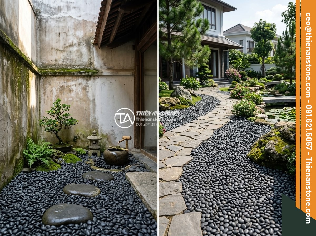 Sỏi Sân Vườn Nhật Bản: Tinh Thần Zen Trong Kiến Trúc Cảnh Quan - Practical examples of gravel selection for different Vietnamese garden sizes inc