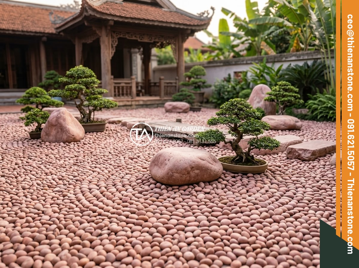 Sỏi Sân Vườn Nhật Bản: Tinh Thần Zen Trong Kiến Trúc Cảnh Quan - Minimalist Japanese Zen garden design layout with raked gravel patterns, large a