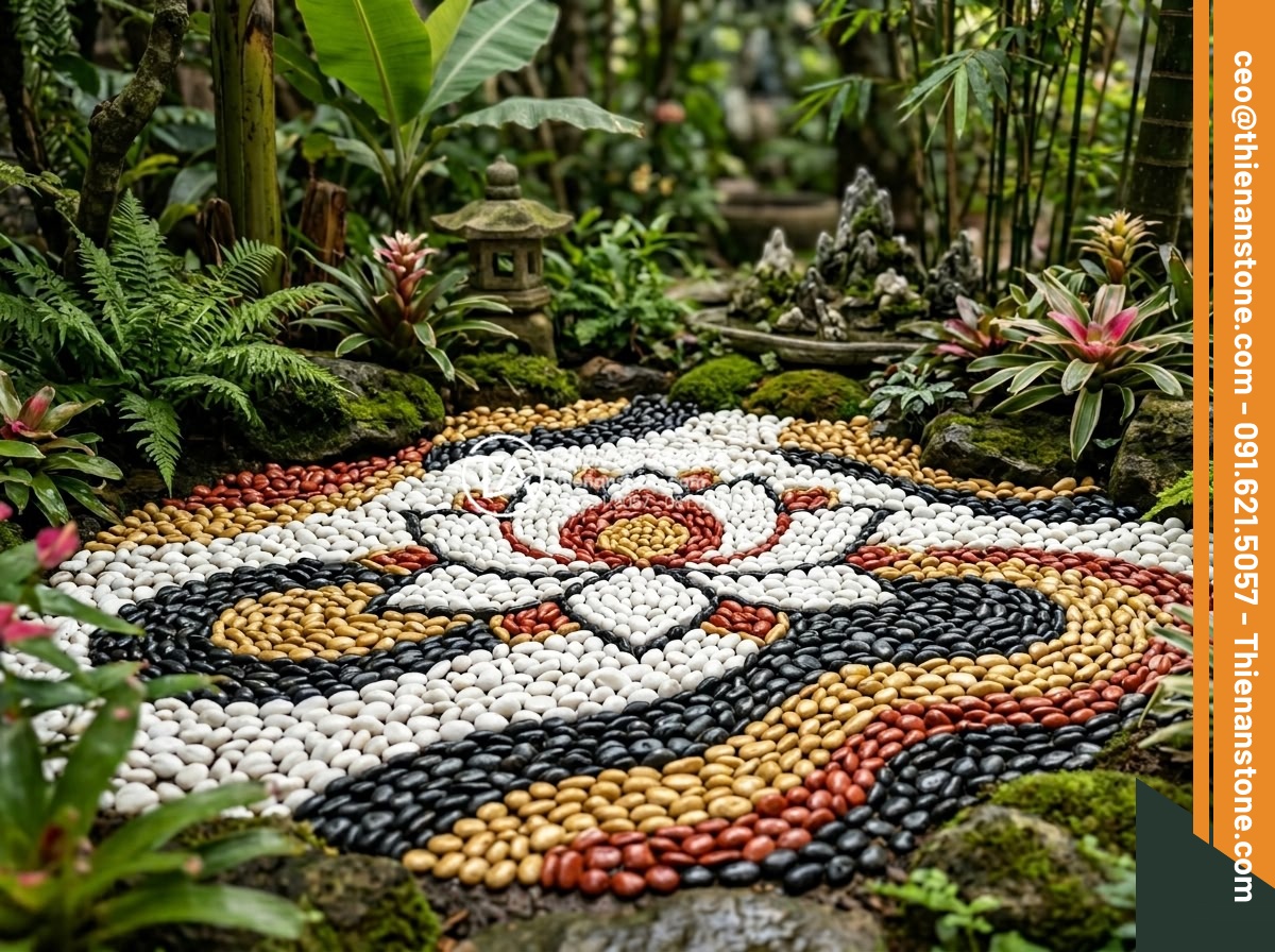 Sỏi Sân Vườn: Tổng Hợp Các Loại Sỏi Trang Trí Đẹp Nhất 2026 - Collection of best 2026 garden pebbles in white, black, gold and red colors arra