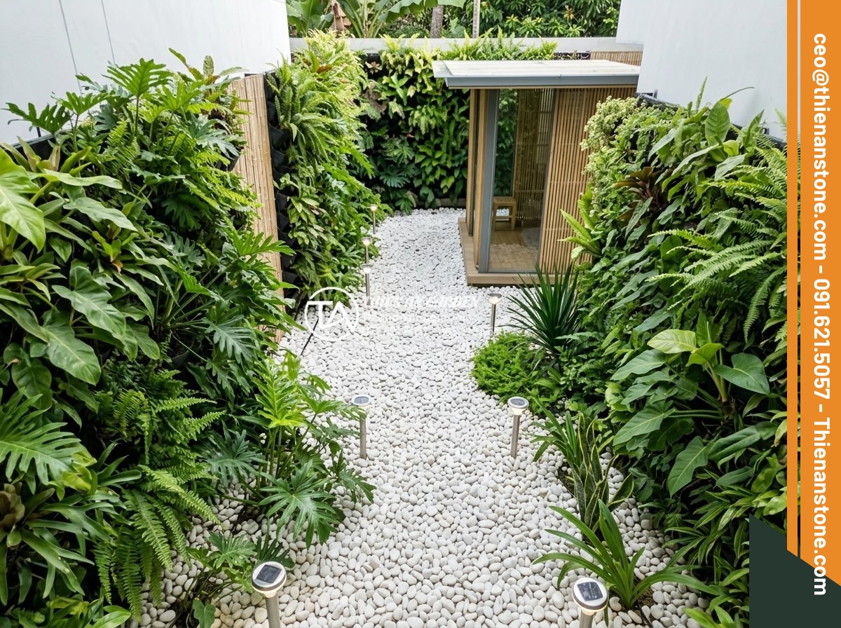 Sỏi Trắng Sân Vườn: Bí Quyết Tạo Không Gian Sang Trọng Và Tinh Tế - Futuristic sustainable garden design 2026 featuring white gravel integrated with