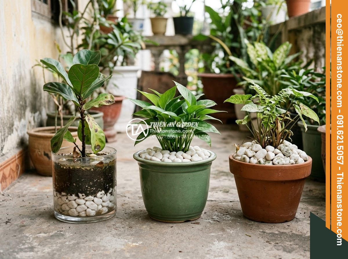 Sỏi Trang Trí Chậu Cây Cảnh: Công Dụng Và Cách Rải Đẹp - Hình 15 Sỏi Trang Trí Chậu Cây Cảnh: Công Dụng Và Cách Rải Đẹp - Common mistakes and correct practices in gravel application for plant pots with