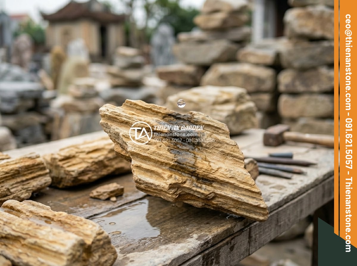 Tại Sao Nên Dùng Đá Thấm Thủy Cho Hòn Non Bộ Có Thác Nước? - Hình 13 Tại Sao Nên Dùng Đá Thấm Thủy Cho Hòn Non Bộ Có Thác Nước? - Expert hands examining and testing water absorption of natural stones for rocker