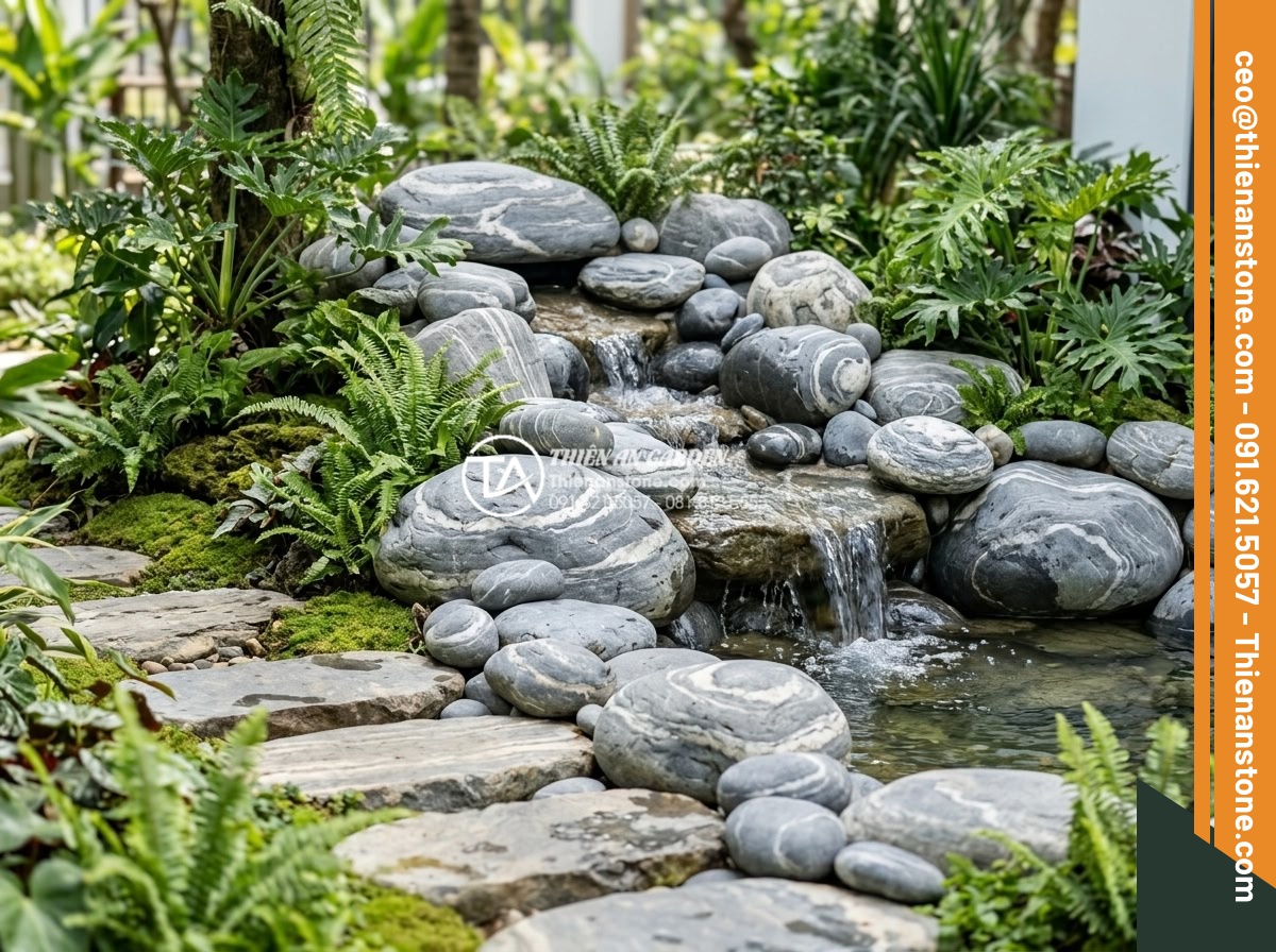 Tại Sao Nên Dùng Đá Thấm Thủy Cho Hòn Non Bộ Có Thác Nước? - Hình 16 Tại Sao Nên Dùng Đá Thấm Thủy Cho Hòn Non Bộ Có Thác Nước? - Completed rockery project by Đá Cảnh Thiên An team showing waterfall with natura