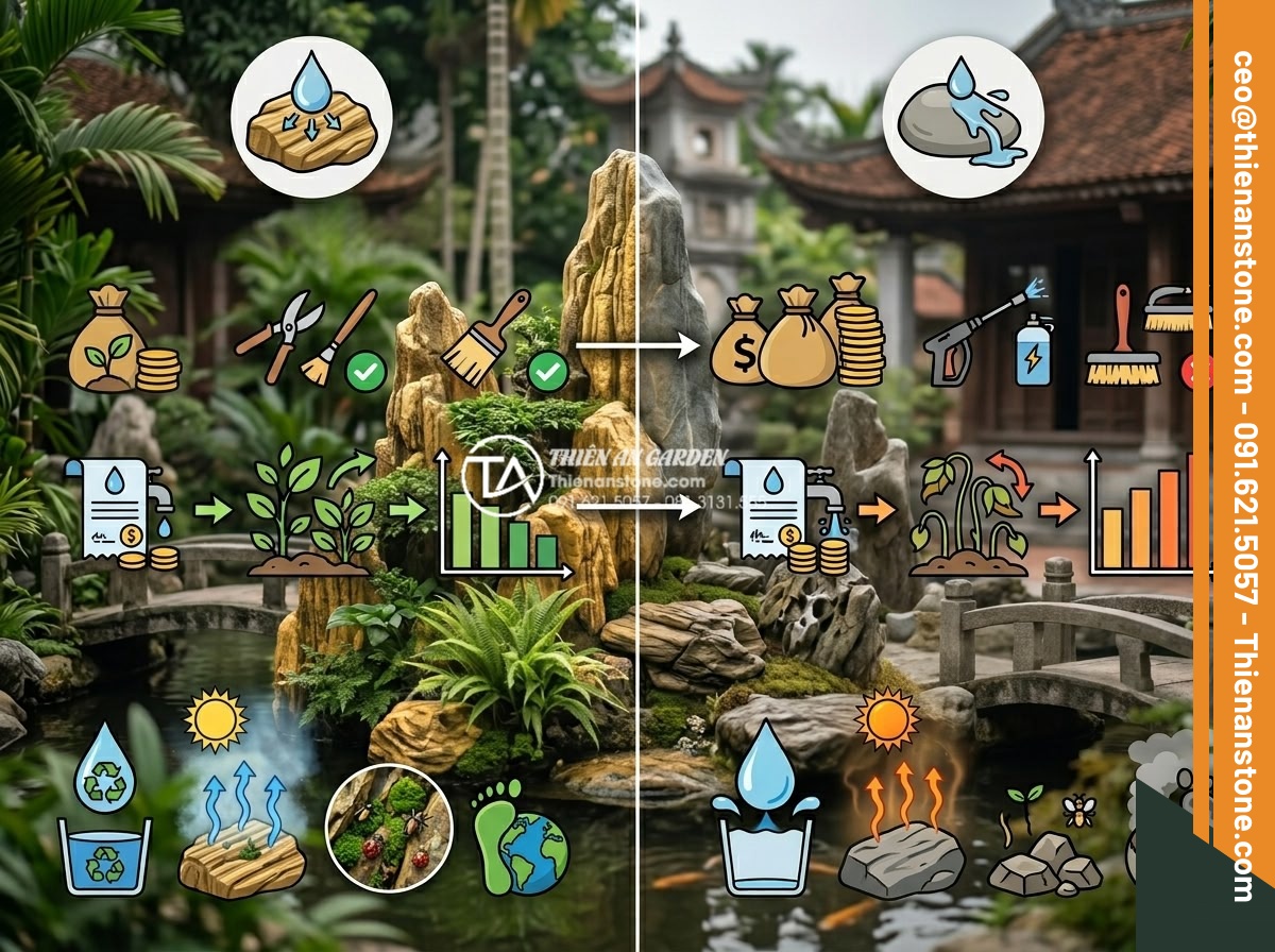 Tại Sao Nên Dùng Đá Thấm Thủy Cho Hòn Non Bộ Có Thác Nước? - Hình 19 Tại Sao Nên Dùng Đá Thấm Thủy Cho Hòn Non Bộ Có Thác Nước? - Infographic showing cost savings and environmental benefits of using water-absor