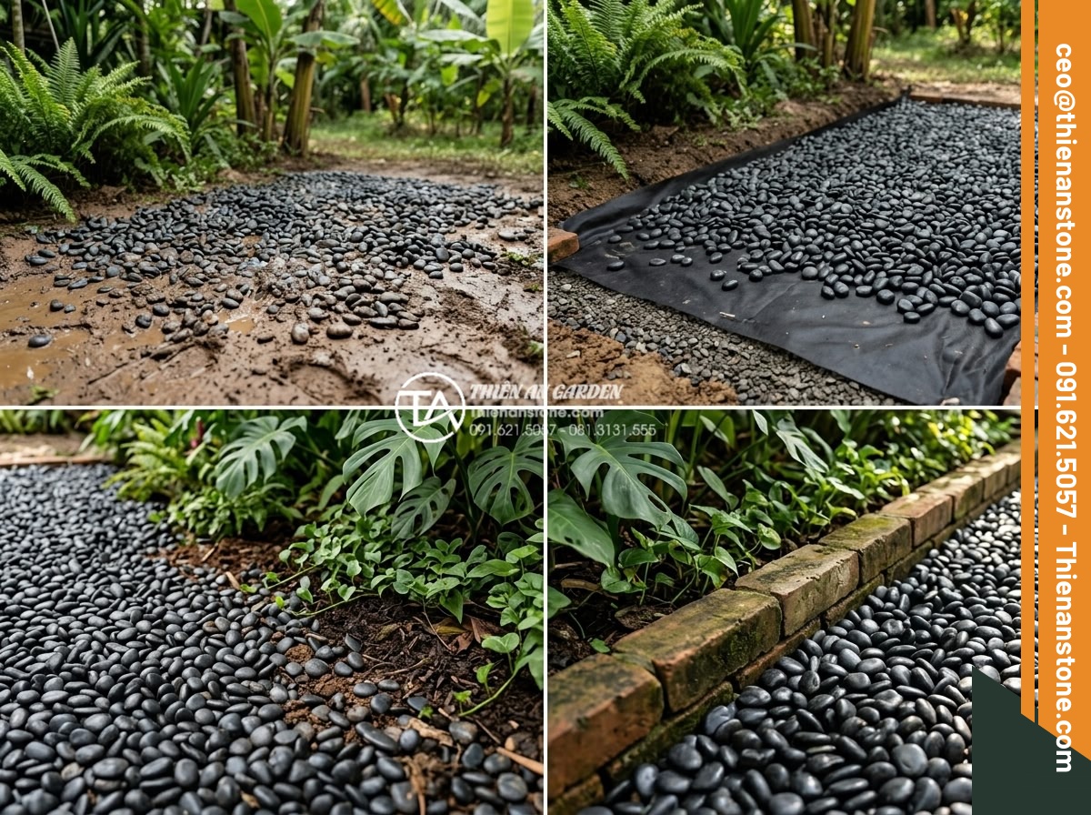 Tính Toán Khối Lượng Sỏi Cần Thiết Cho 1m2 Sân Vườn - Common gravel laying mistakes and corrections illustrated in garden setting with