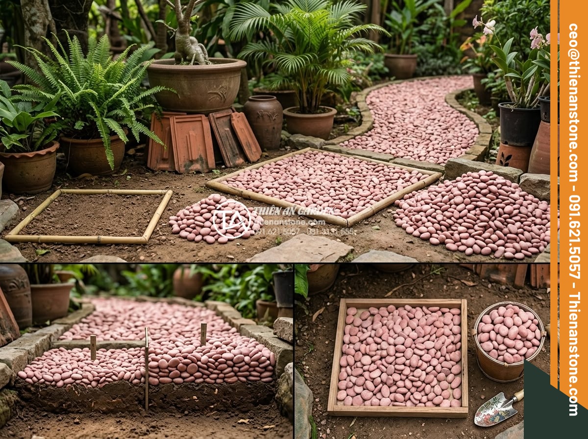 Tính Toán Khối Lượng Sỏi Cần Thiết Cho 1m2 Sân Vườn - FAQ infographic with common gravel volume questions and answers for garden owner