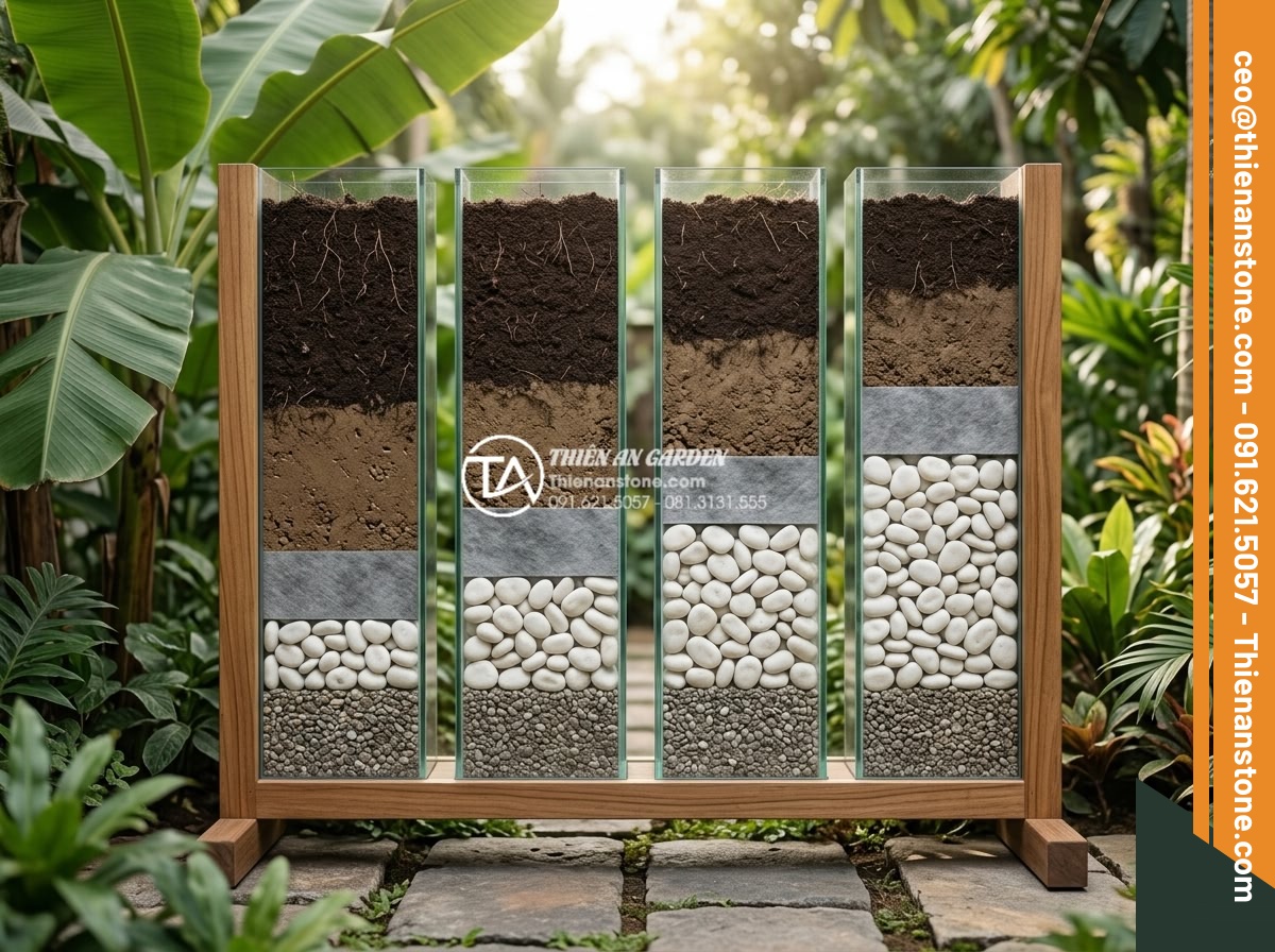 Tính Toán Khối Lượng Sỏi Cần Thiết Cho 1m2 Sân Vườn - Cross section diagram of garden soil layers with different gravel thickness leve