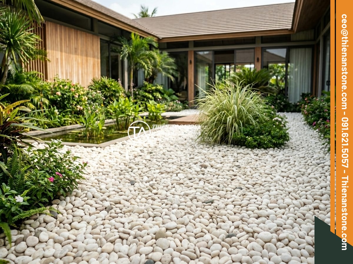 Top 10 Mẫu Gạch Lát Sân Hình Sỏi Đẹp Và Bền Bỉ Cho Biệt Thự - Hình 18 Top 10 Mẫu Gạch Lát Sân Hình Sỏi Đẹp Và Bền Bỉ Cho Biệt Thự - Completed luxury villa project by Da Canh Thien An featuring stunning pebble til