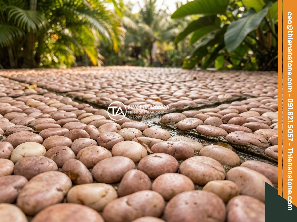 Top 10 Mẫu Gạch Lát Sân Hình Sỏi Đẹp Và Bền Bỉ Cho Biệt Thự - Hình 2 Top 10 Mẫu Gạch Lát Sân Hình Sỏi Đẹp Và Bền Bỉ Cho Biệt Thự - Close-up detailed view of durable pebble pattern paving bricks showing realistic