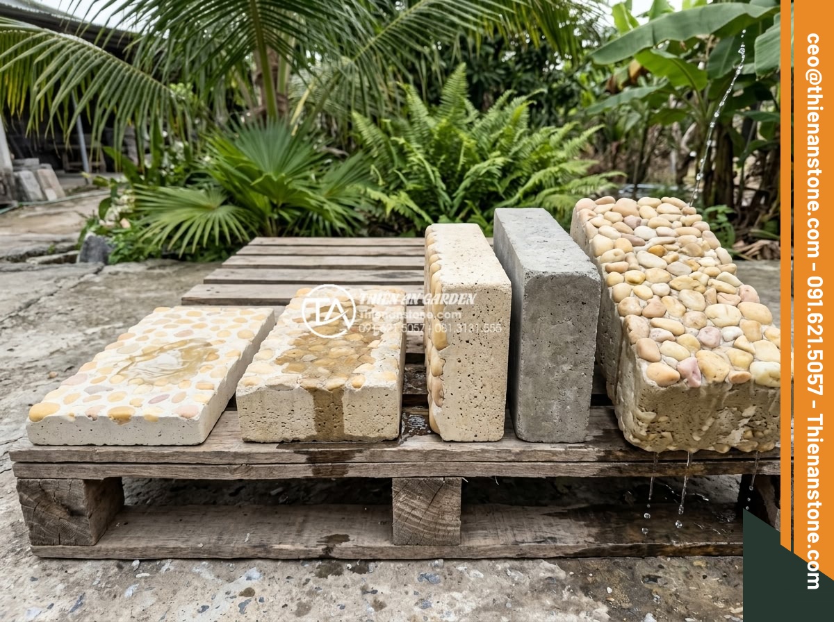 Top 10 Mẫu Gạch Lát Sân Hình Sỏi Đẹp Và Bền Bỉ Cho Biệt Thự - Hình 6 Top 10 Mẫu Gạch Lát Sân Hình Sỏi Đẹp Và Bền Bỉ Cho Biệt Thự - Detailed comparison chart of high-end pebble paving bricks highlighting thicknes